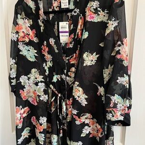 American Rag Black Floral Kimono shirt XXL NWT